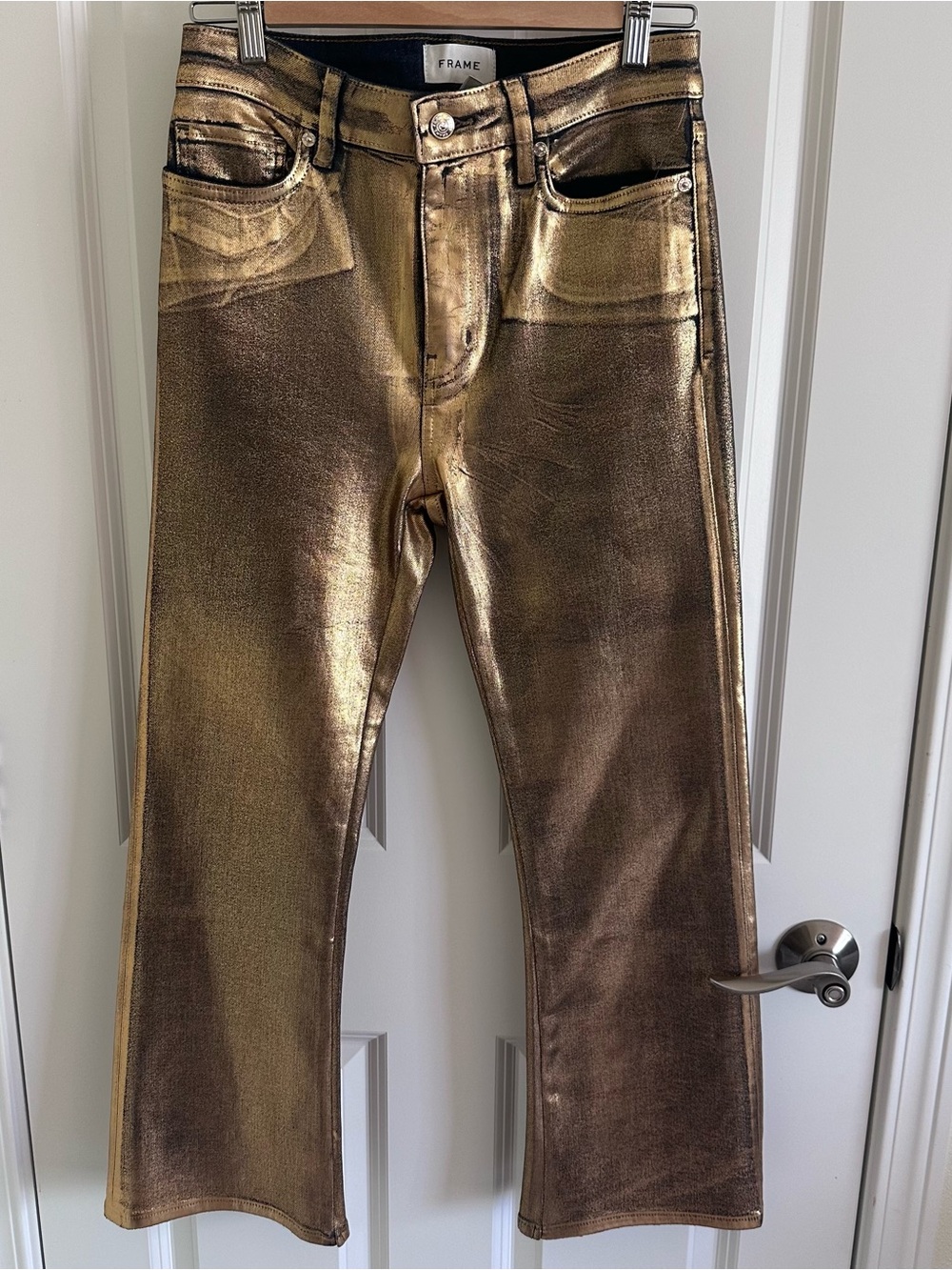 FRAME Gold Metallic Le Crop Mini Boot Jeans